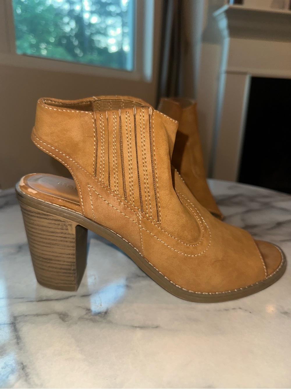 Maurices Tan Open-Toe Wedge Booties